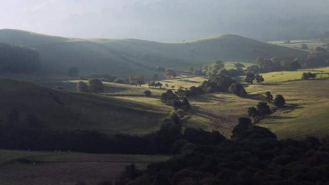 British Countryside Hills in Morning Autumnal Mist