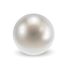 Vector realistic round shiny pearl with shadow isolated on white background