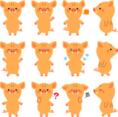 イノシシのキャラクターのイラストセット