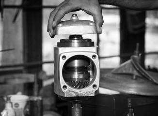 Boat racing steering part in service.