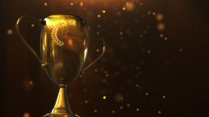 3D illustration Award, Trophy isolated on orange background