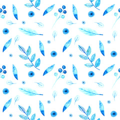 Fototapeta na wymiar Seamless pattern with blue plant elements on a white background