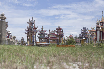 Naklejka premium An Bang Cemetery, City of Ghosts, tombs and details, Vietnam