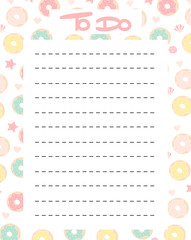 cute to do list vector printable with colorful donuts