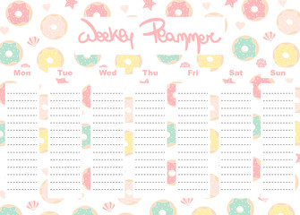 cute lovely vector weekly planner template with colorful donuts stationery organizer for daily plans