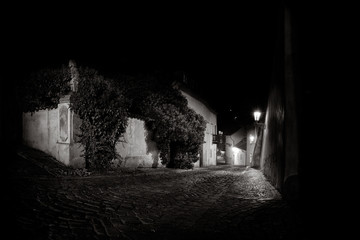 Night time view on castle alley New World, Prague Castle, Hradcany, Czech Republic