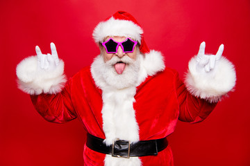 Heavy metal rock on! Stylish grandfather mature aged beard Santa