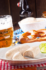 delicious bavarian oktoberfest white sausage with sweet mustard