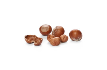 Hazelnuts isolated on white background