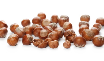 Hazelnuts isolated on white background