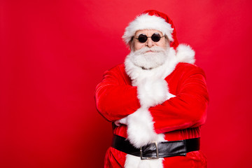 Saint Nicholas in modern spectacles white gloves beard isolated 