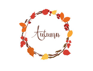 Autumn handwritten lettering with  decoration. Vector illustration.