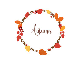 Autumn handwritten lettering with  decoration. Vector illustration.