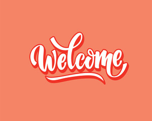 welcome lettering text. Modern calligraphy style illustration red and blue