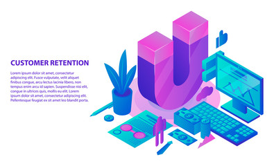 Retention strategy concept background. Isometric illustration of retention strategy vector concept background for web design