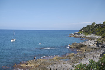 Cefalu, Italy - September 09, 2018: View of the sea from Bastione di Capo Marchiafava