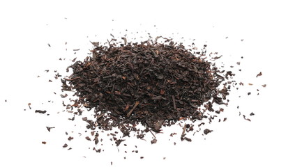 Black tea leaves isolated on white background