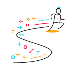 Leadership creative linear concept. Vector business illustration of a man moving fast leaving a trace.