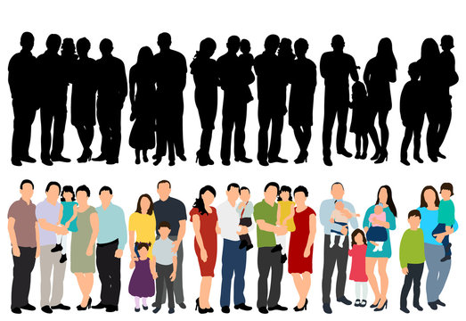 vector, isolated, crowd of people, isometric people, flat style, silhouette of people