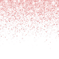 Rose gold falling glitter particles on white background. Vector