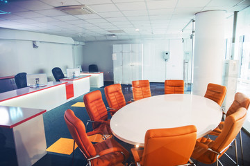 Cozy modern office empty meeting room interior