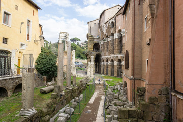 Fototapeta na wymiar the theatre of Marcellus seen from the Portico of Octavia, Rome, Italy