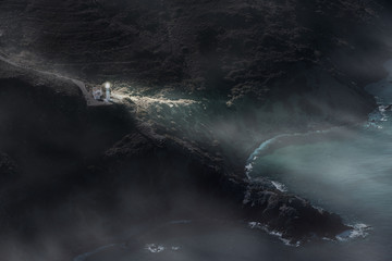 Aerial view of a lighthouse.