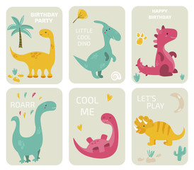 Set of greeting cards with dinosaurs