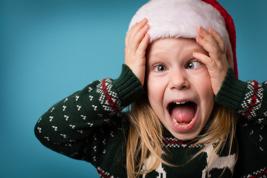 Stressed Little Christmas Girl Screaming In Panic