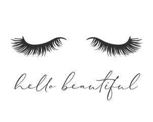 Vector art design, closed eyes with long lashes, beautiful eyelashes. Fashion illustration, tee shirt slogan design