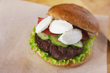 Open Burger with meat and ricotta cheese