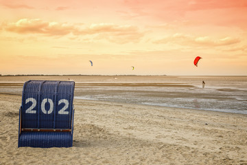Kite surfing at Hooksiel, German North Sea coast