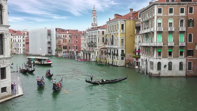 View of traditional Gondola on famous Canal Grande in Venice, Italy, 4K video