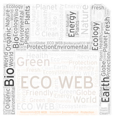 Eco Web In A Floppy Disk Shape word cloud.