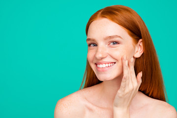 Advertising concept. Close-up portrait of nice cute gorgeous att