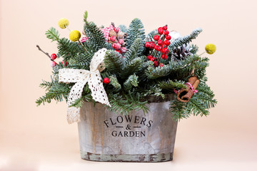 New year bunch with fir and dried flowers