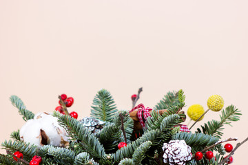 New year bunch with fir and dried flowers