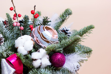 New year bunch with fir and dried flowers
