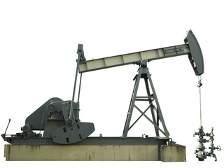Oil rig pumps machine for industrial crude petroleum extracting isolated on white background