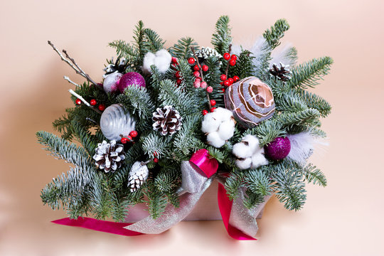 New year bunch with fir and dried flowers