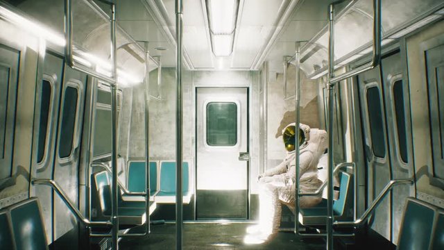Astronauts go to work in the train. abstract looped cosmic fantasy.