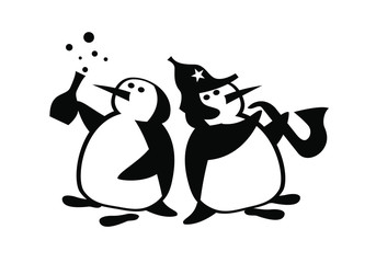 Party with penguins. Illustration.