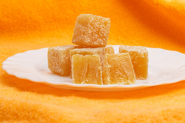 Lokum small cubes dusted with icing sugar