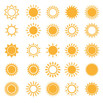 Sun icons isolated set on white