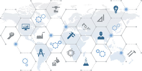 manufacturing / engineering concept: quality, customer satisfaction, technology, organization, industry – vector illustration