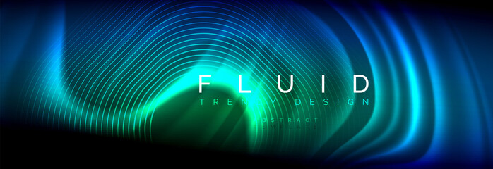 Neon glowing fluid wave lines, magic energy space light concept, abstract background wallpaper design