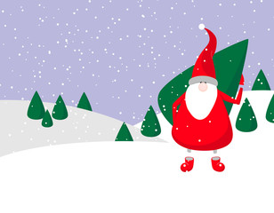 Christmas and New Year card with Santa Claus with fir.