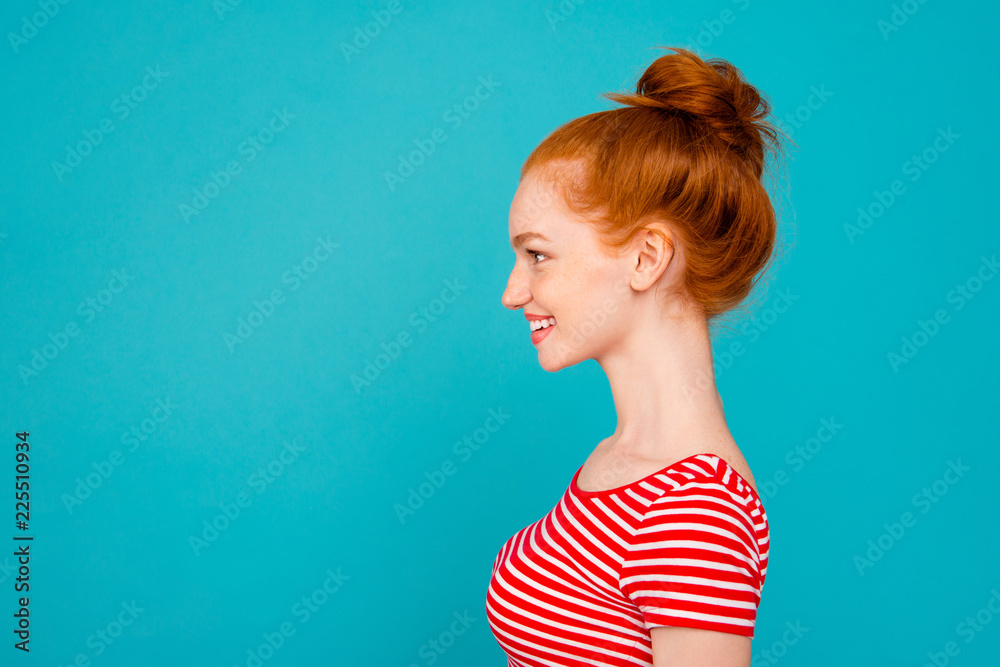 Wall mural profile side view portrait of nice stylish adorable attractive m