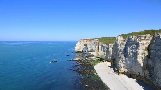 View of the Manneporte Arch on Alabaster Coast in Normandy in North of France