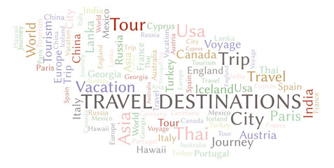 Obraz premium Travel Destinations word cloud.